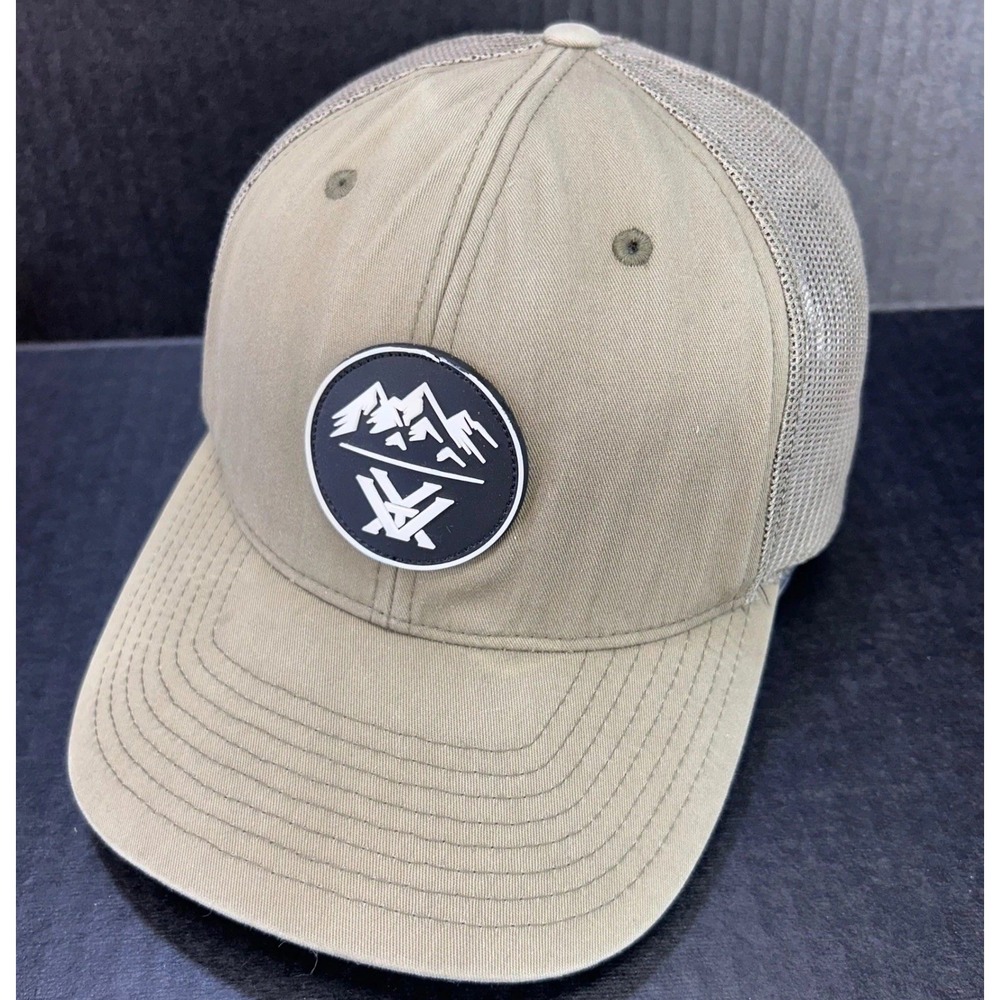 Vortex Mountain Logo Patch Mens Olive Vortex Trucker Hat Mesh Snapback OSFA